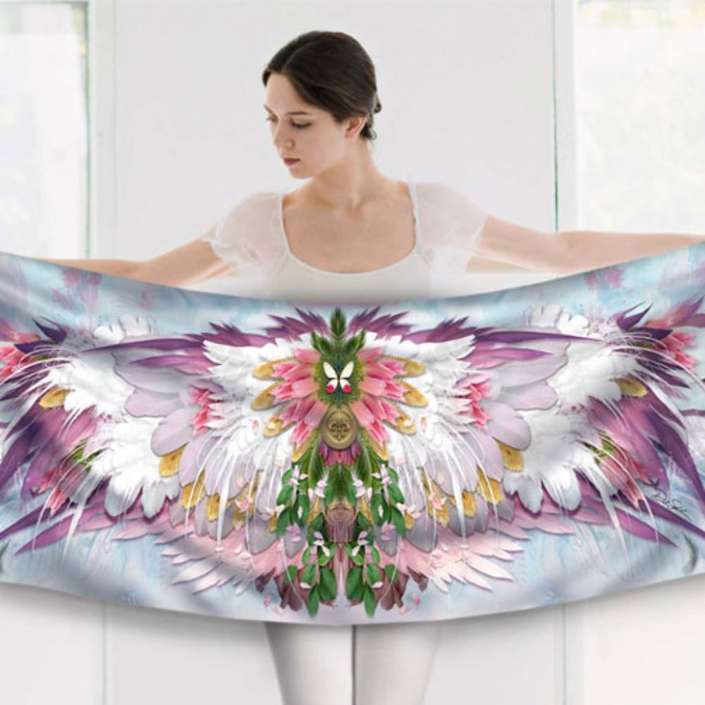 Pink & Lavendar Angel Feather Wings Pure Silk Fantasy Scarf Shawl - Picture 13 of 16